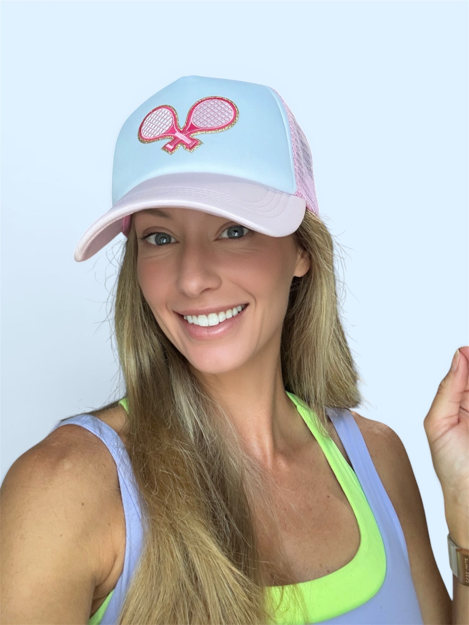 Playful Pleats Trucker Hat – Pink Racquet Edition